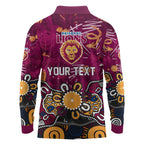Personalized Brisbane Lions Long Sleeve Polo Shirt Aboriginal Dot Painting Graffiti Style