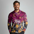 Personalized Brisbane Lions Long Sleeve Polo Shirt Aboriginal Dot Painting Graffiti Style
