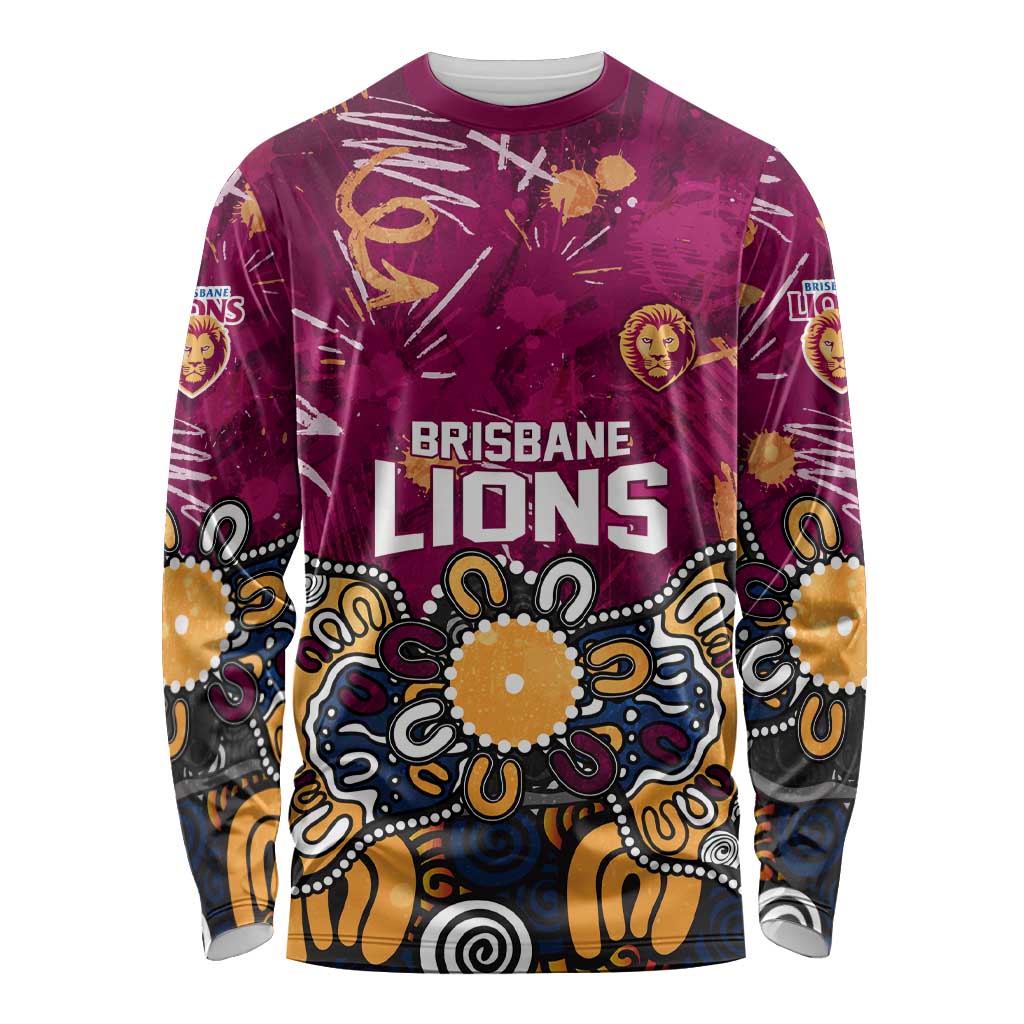 Personalized Brisbane Lions Long Sleeve Shirt Aboriginal Dot Painting Graffiti Style
