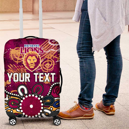 Personalized Brisbane Lions Luggage Cover Aboriginal Dot Painting Graffiti Style