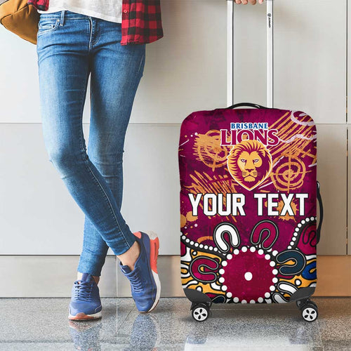 Personalized Brisbane Lions Luggage Cover Aboriginal Dot Painting Graffiti Style