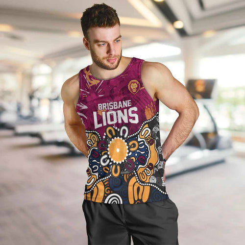 Personalized Brisbane Lions Men Tank Top Aboriginal Dot Painting Graffiti Style