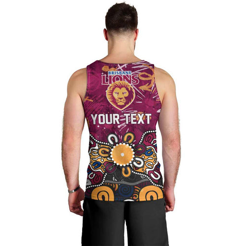 Personalized Brisbane Lions Men Tank Top Aboriginal Dot Painting Graffiti Style