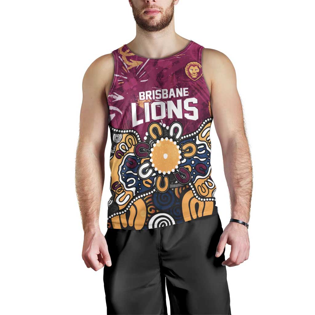 Personalized Brisbane Lions Men Tank Top Aboriginal Dot Painting Graffiti Style