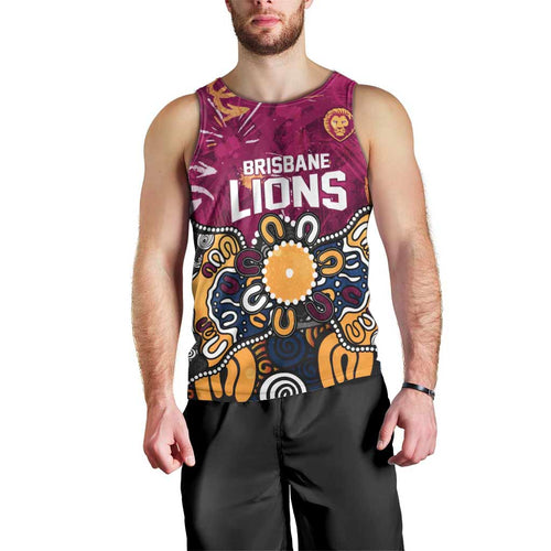 Personalized Brisbane Lions Men Tank Top Aboriginal Dot Painting Graffiti Style