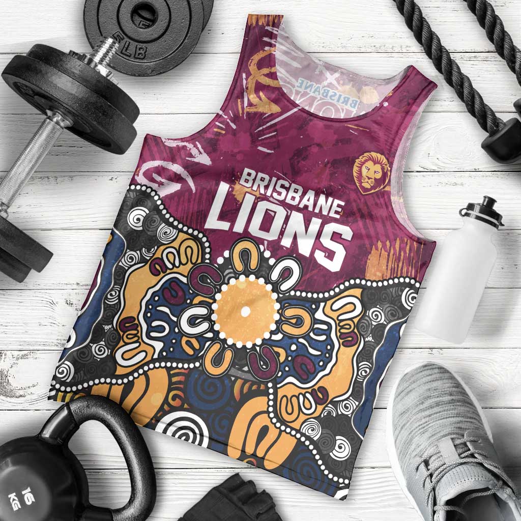Personalized Brisbane Lions Men Tank Top Aboriginal Dot Painting Graffiti Style