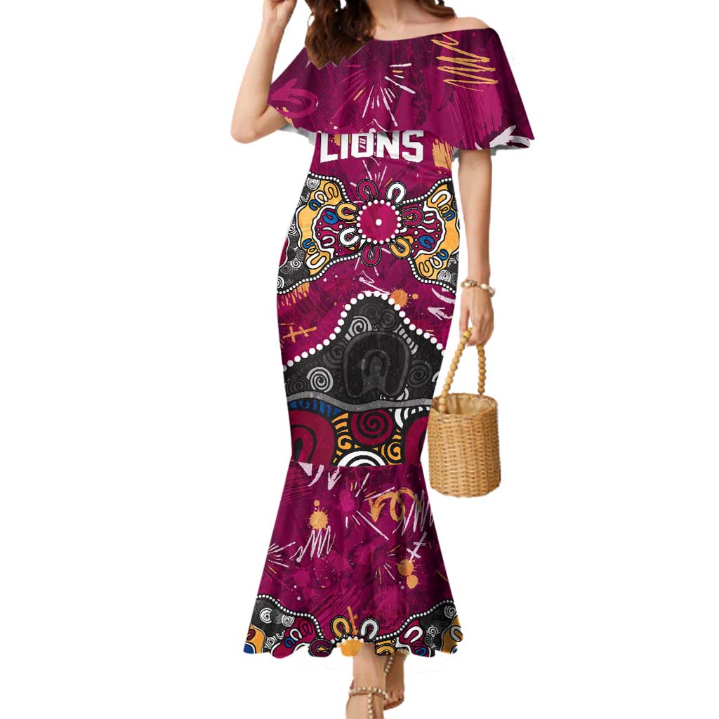 Personalized Brisbane Lions Mermaid Dress Aboriginal Dot Painting Graffiti Style