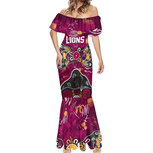 Personalized Brisbane Lions Mermaid Dress Aboriginal Dot Painting Graffiti Style