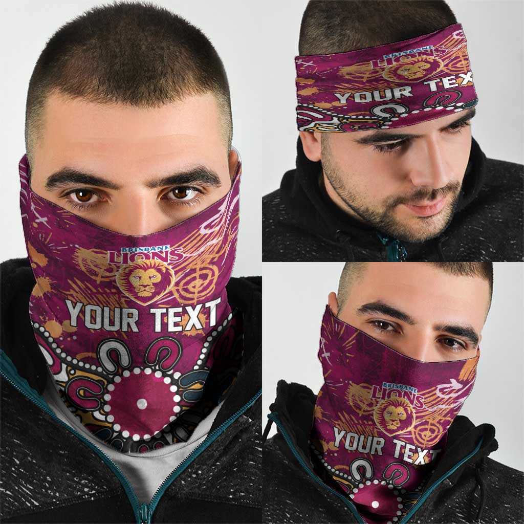 Personalized Brisbane Lions Neck Gaiter Aboriginal Dot Painting Graffiti Style