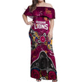 Personalized Brisbane Lions Off Shoulder Maxi Dress Aboriginal Dot Painting Graffiti Style