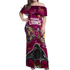 Personalized Brisbane Lions Off Shoulder Maxi Dress Aboriginal Dot Painting Graffiti Style