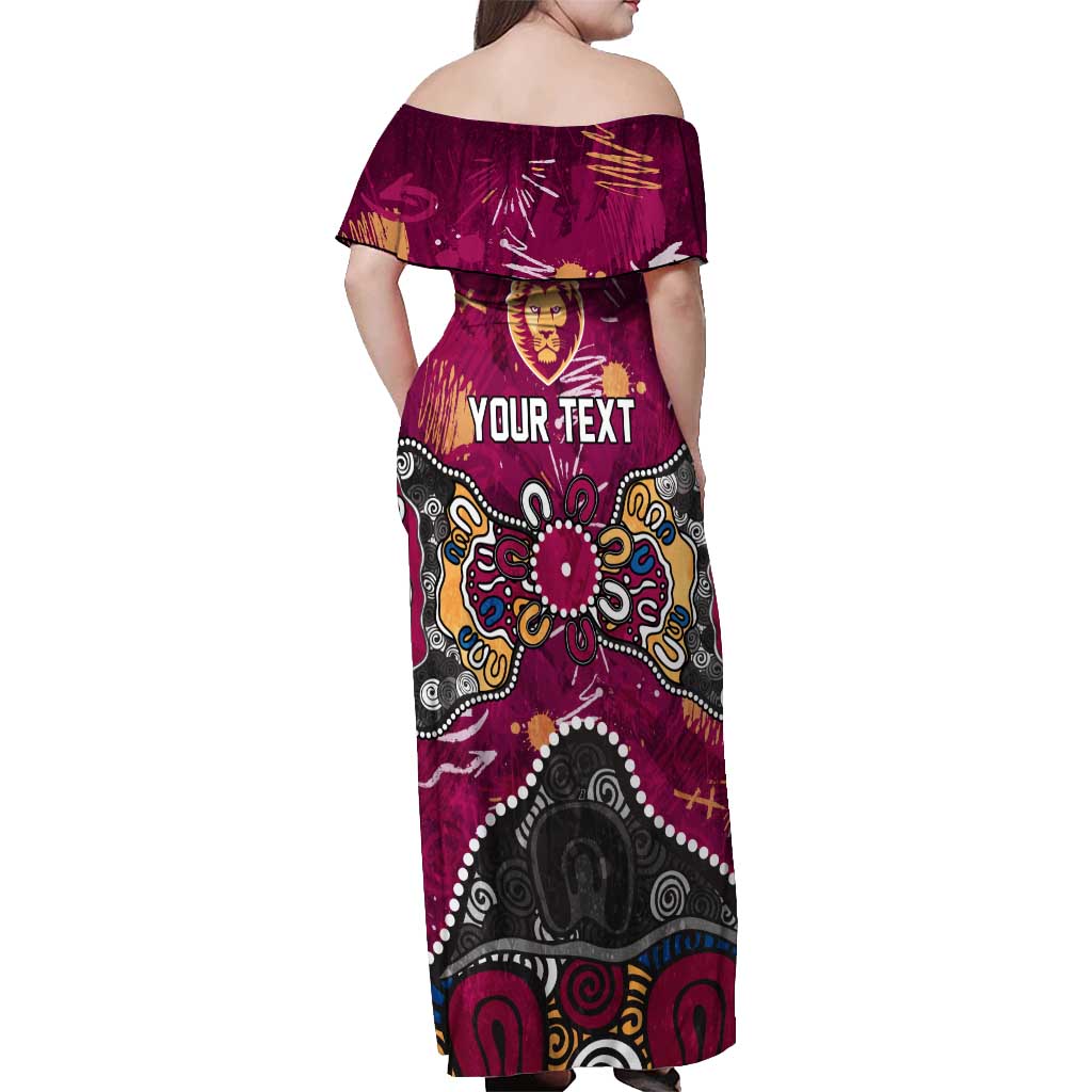 Personalized Brisbane Lions Off Shoulder Maxi Dress Aboriginal Dot Painting Graffiti Style