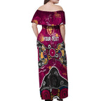 Personalized Brisbane Lions Off Shoulder Maxi Dress Aboriginal Dot Painting Graffiti Style