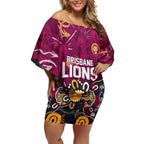 Personalized Brisbane Lions Off Shoulder Short Dress Aboriginal Dot Painting Graffiti Style