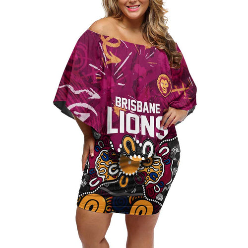 Personalized Brisbane Lions Off Shoulder Short Dress Aboriginal Dot Painting Graffiti Style