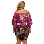 Personalized Brisbane Lions Off Shoulder Short Dress Aboriginal Dot Painting Graffiti Style
