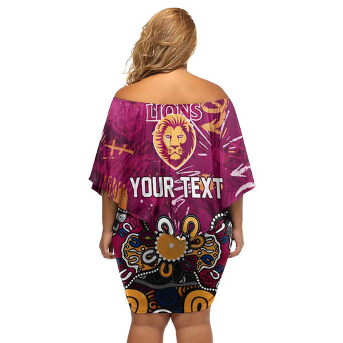 Personalized Brisbane Lions Off Shoulder Short Dress Aboriginal Dot Painting Graffiti Style