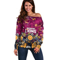 Personalized Brisbane Lions Off Shoulder Sweater Aboriginal Dot Painting Graffiti Style