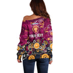 Personalized Brisbane Lions Off Shoulder Sweater Aboriginal Dot Painting Graffiti Style