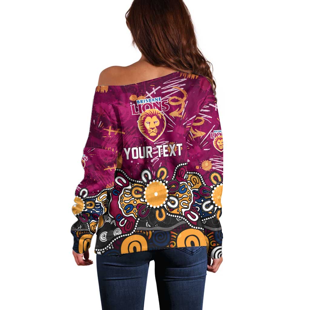 Personalized Brisbane Lions Off Shoulder Sweater Aboriginal Dot Painting Graffiti Style