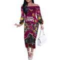Personalized Brisbane Lions Off The Shoulder Long Sleeve Dress Aboriginal Dot Painting Graffiti Style