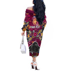 Personalized Brisbane Lions Off The Shoulder Long Sleeve Dress Aboriginal Dot Painting Graffiti Style