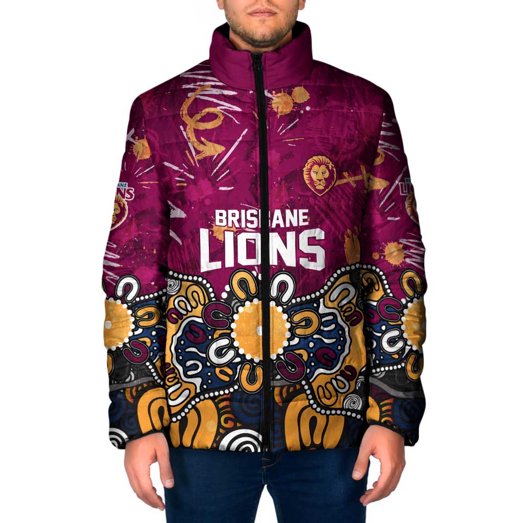 Personalized Brisbane Lions Padded Jacket Aboriginal Dot Painting Graffiti Style