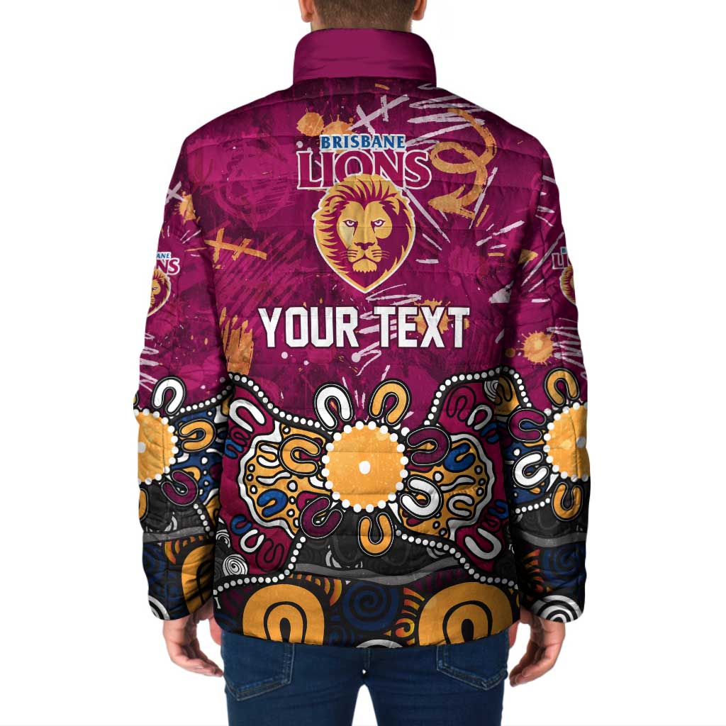 Personalized Brisbane Lions Padded Jacket Aboriginal Dot Painting Graffiti Style