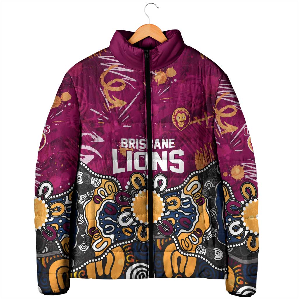 Personalized Brisbane Lions Padded Jacket Aboriginal Dot Painting Graffiti Style