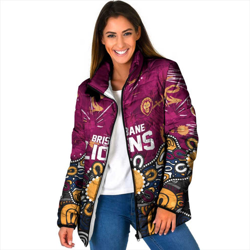 Personalized Brisbane Lions Padded Jacket Aboriginal Dot Painting Graffiti Style