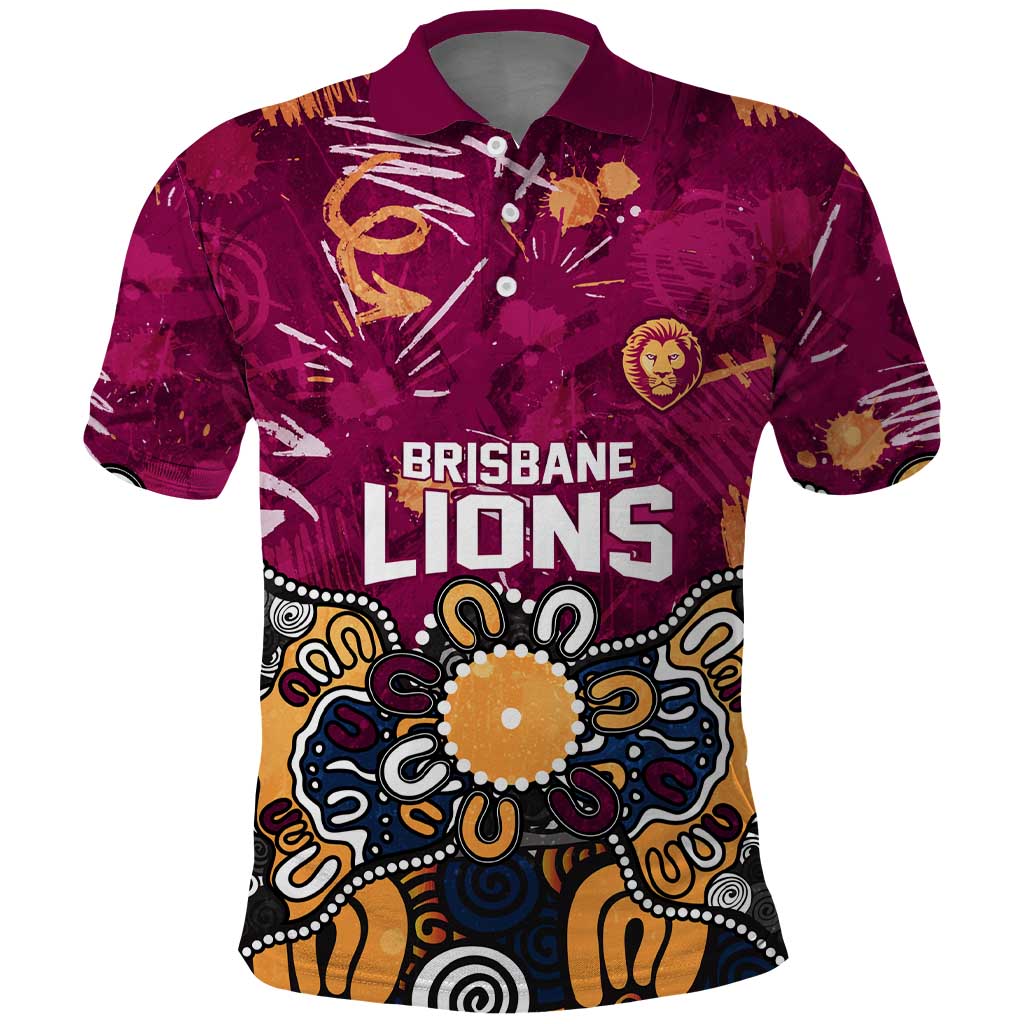Personalized Brisbane Lions Polo Shirt Aboriginal Dot Painting Graffiti Style