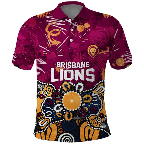 Personalized Brisbane Lions Polo Shirt Aboriginal Dot Painting Graffiti Style