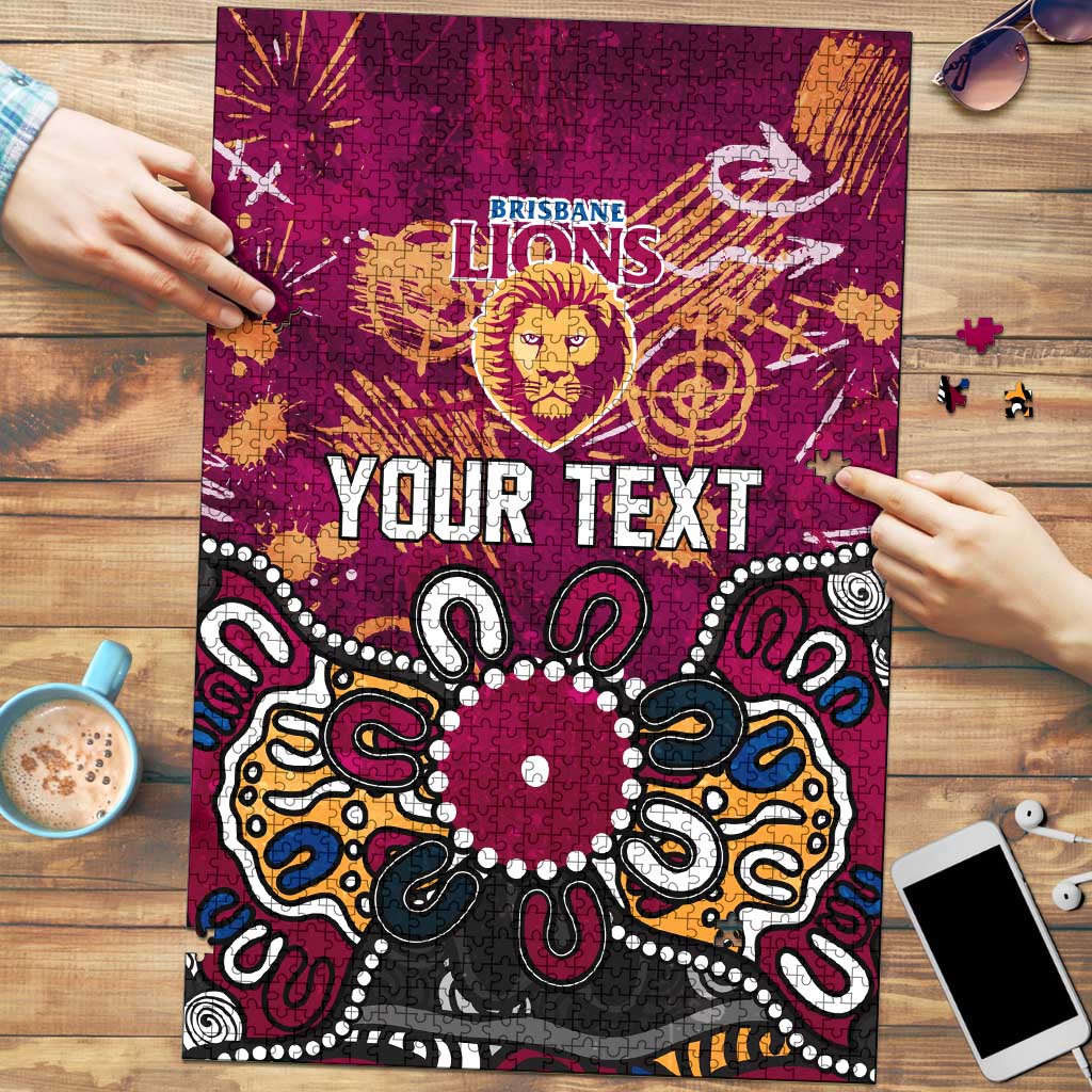 Personalized Brisbane Lions Puzzle Aboriginal Dot Painting Graffiti Style