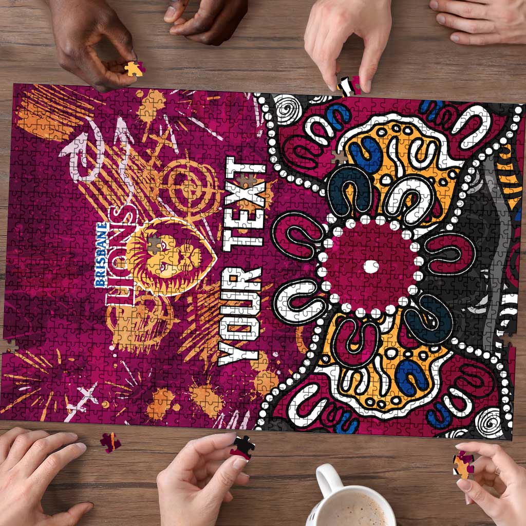 Personalized Brisbane Lions Puzzle Aboriginal Dot Painting Graffiti Style