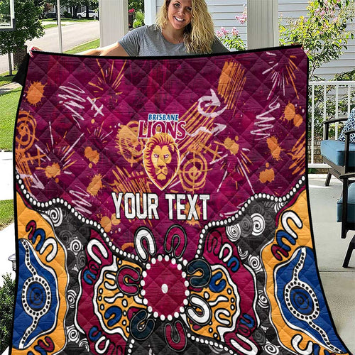 Personalized Brisbane Lions Quilt Aboriginal Dot Painting Graffiti Style