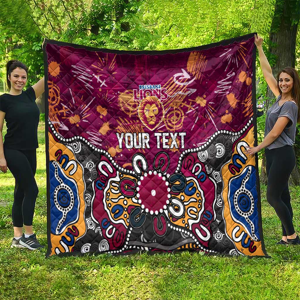 Personalized Brisbane Lions Quilt Aboriginal Dot Painting Graffiti Style
