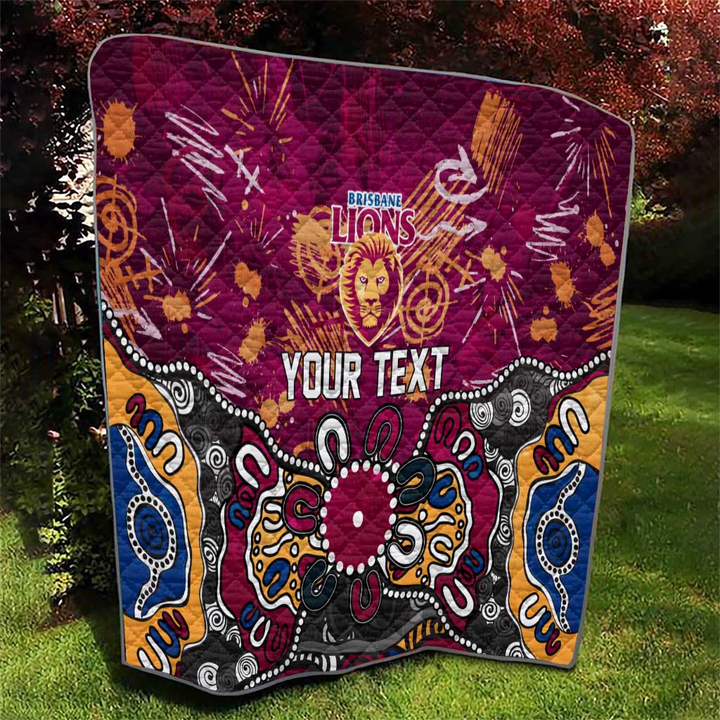Personalized Brisbane Lions Quilt Aboriginal Dot Painting Graffiti Style