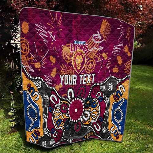 Personalized Brisbane Lions Quilt Aboriginal Dot Painting Graffiti Style