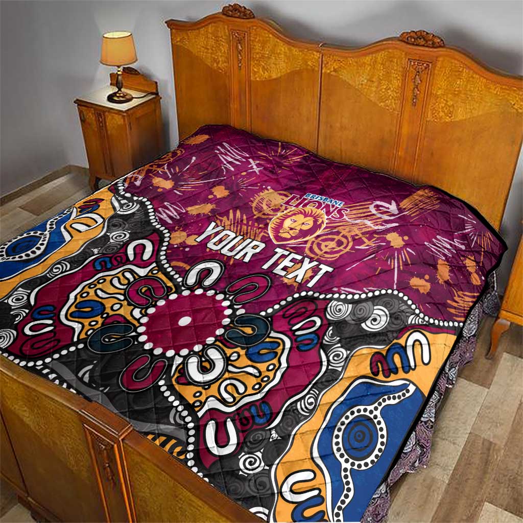Personalized Brisbane Lions Quilt Aboriginal Dot Painting Graffiti Style
