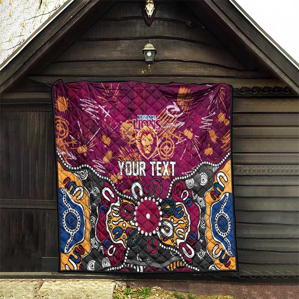 Personalized Brisbane Lions Quilt Aboriginal Dot Painting Graffiti Style