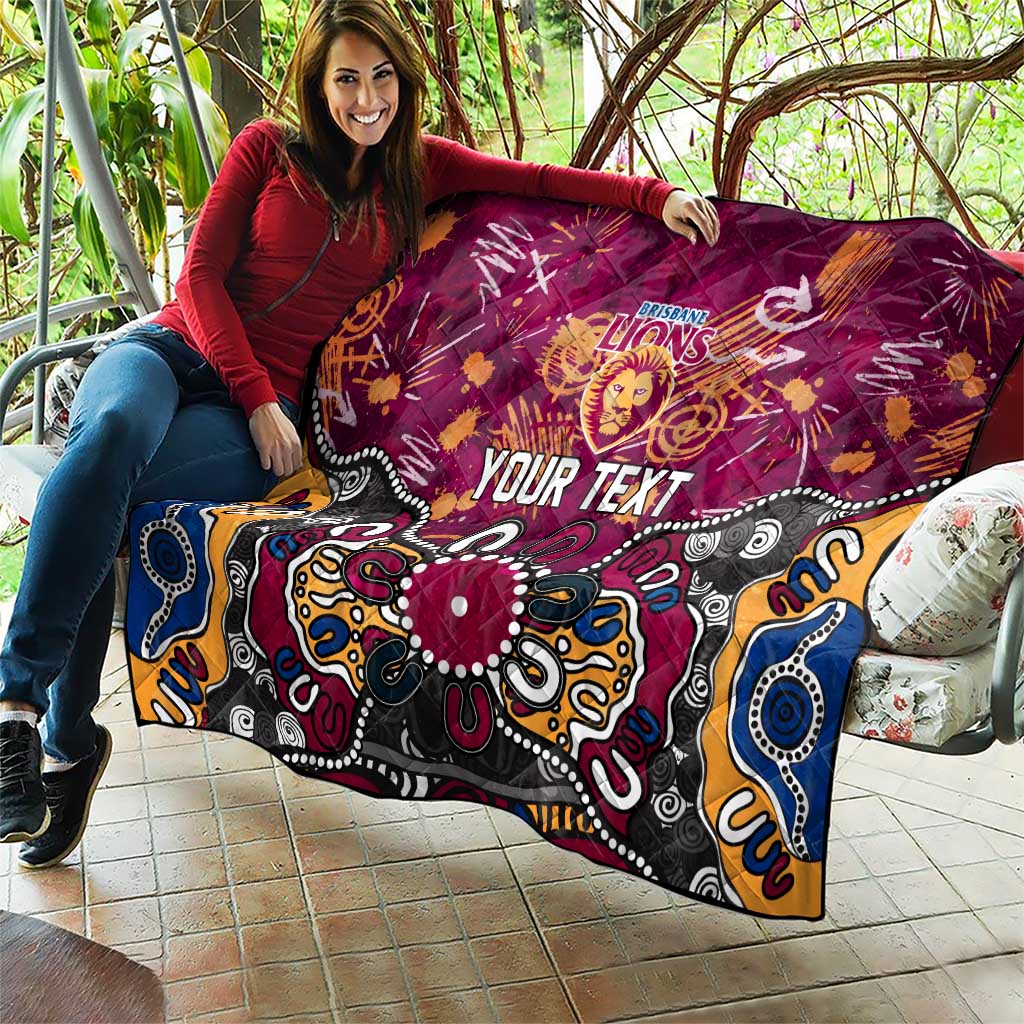 Personalized Brisbane Lions Quilt Aboriginal Dot Painting Graffiti Style