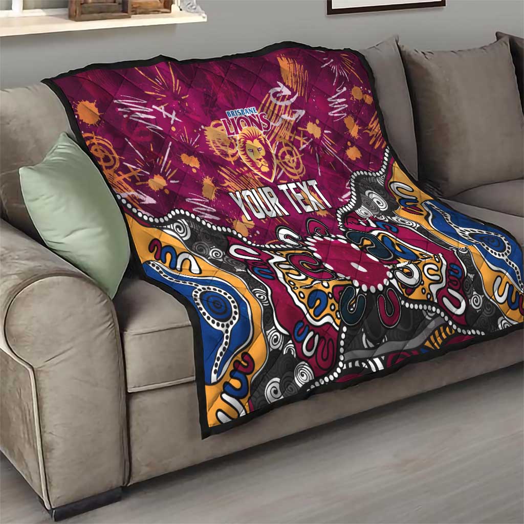 Personalized Brisbane Lions Quilt Aboriginal Dot Painting Graffiti Style