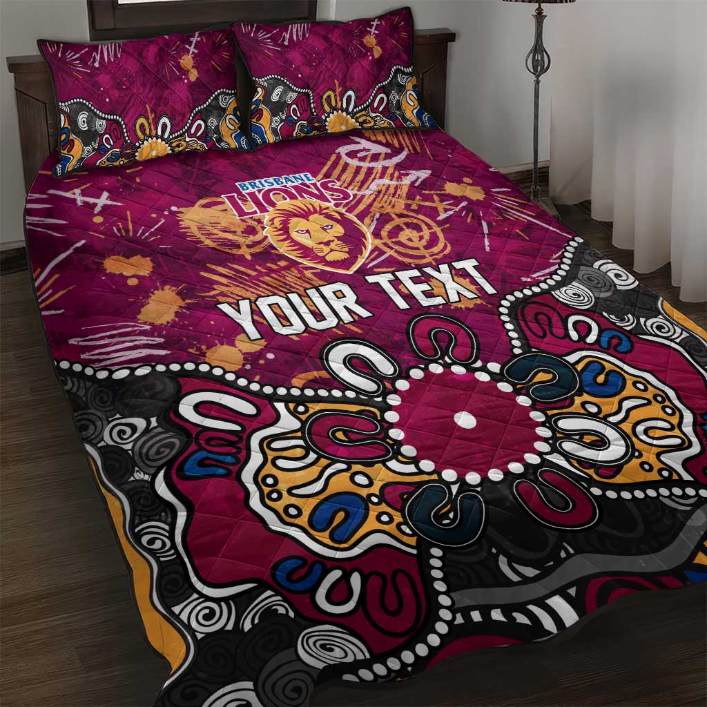 Personalized Brisbane Lions Quilt Bed Set Aboriginal Dot Painting Graffiti Style