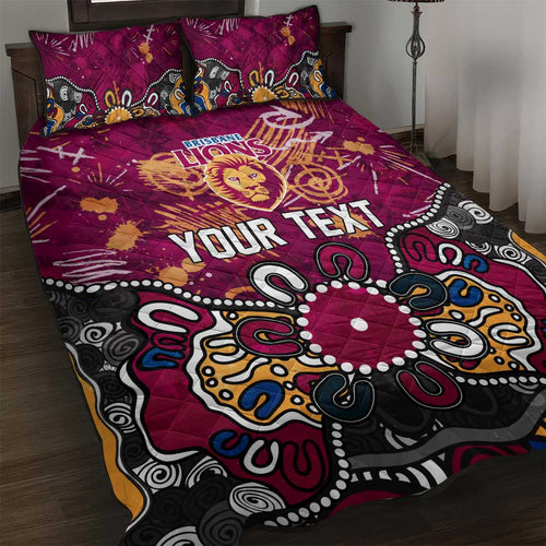 Personalized Brisbane Lions Quilt Bed Set Aboriginal Dot Painting Graffiti Style