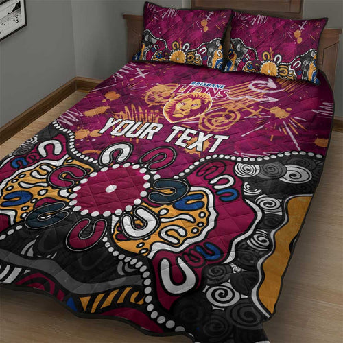 Personalized Brisbane Lions Quilt Bed Set Aboriginal Dot Painting Graffiti Style