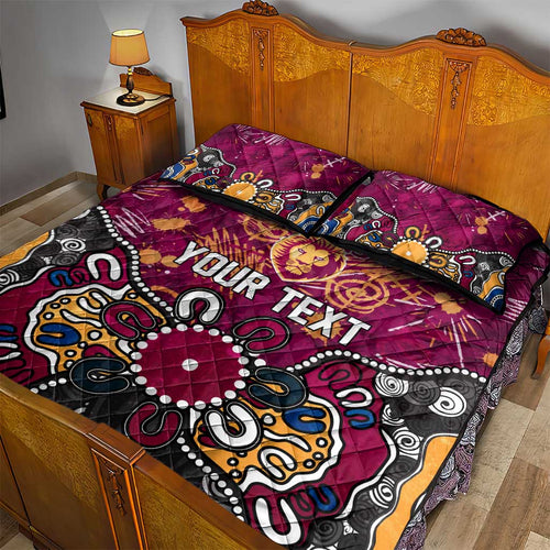 Personalized Brisbane Lions Quilt Bed Set Aboriginal Dot Painting Graffiti Style