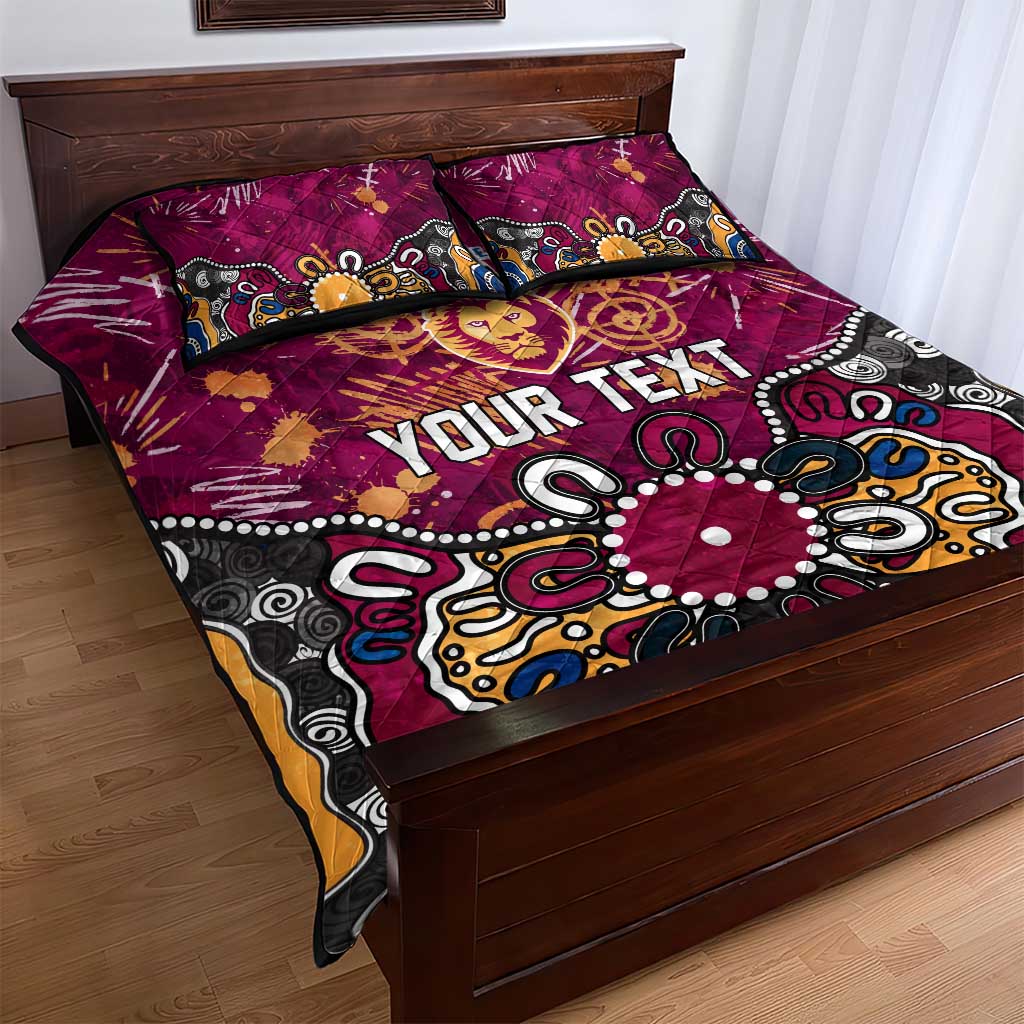 Personalized Brisbane Lions Quilt Bed Set Aboriginal Dot Painting Graffiti Style