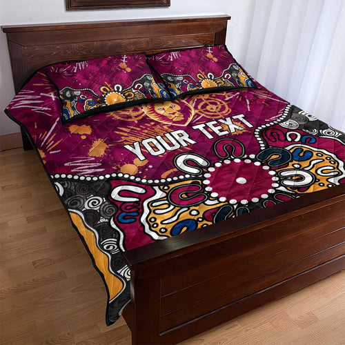 Personalized Brisbane Lions Quilt Bed Set Aboriginal Dot Painting Graffiti Style