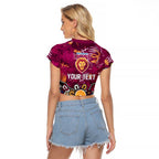 Personalized Brisbane Lions Raglan Cropped T Shirt Aboriginal Dot Painting Graffiti Style