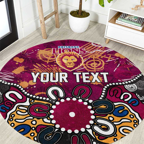 Personalized Brisbane Lions Round Carpet Aboriginal Dot Painting Graffiti Style